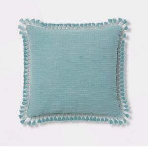 Threshold Euro Textured Slub Tassel Decorative Throw Pillow Light Teal Blue